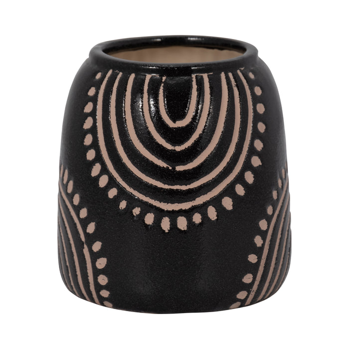 Ceramic 6\" Tribal Arch Vase - Black and Tan