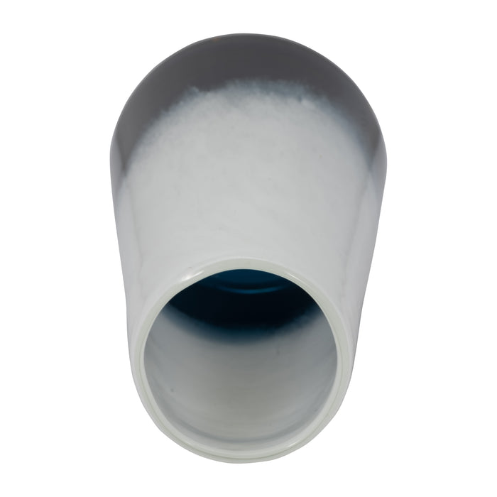 Glass 11\" Blue Waters Vase - Blue and White