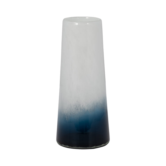 Glass 11\" Blue Waters Vase - Blue and White