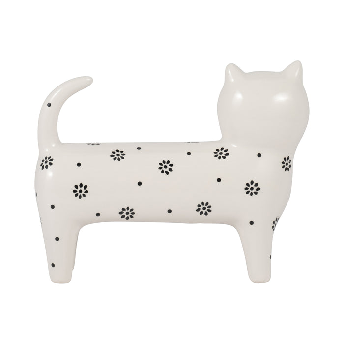 8\" x 7\" Daisies Cat - White