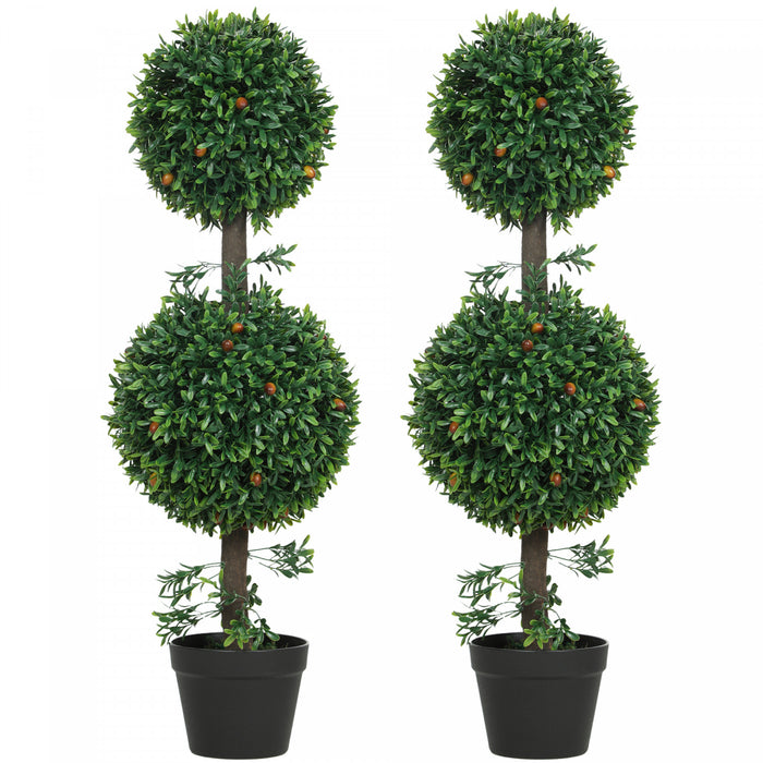 HOMCOM 3FT Artificial Boxwood Topiary Trees Fake Plants Set of 2, Green