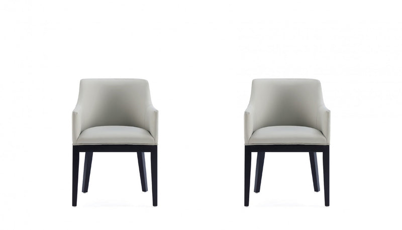 Gansevoort Modern Wood Vegan Leather Armchair in Stone Gray - Set of 2 Dining Chair