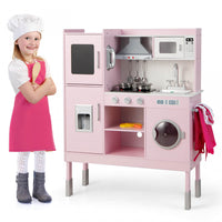 Costway Kids Pretend Kitchen Play Set Toddler Toy Wooden Chef Height Adjustable With Sounds
