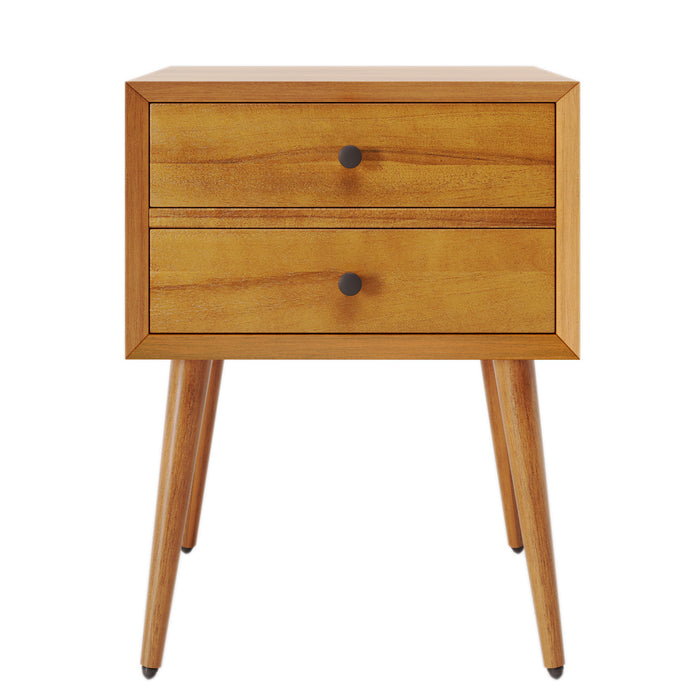 Emma Mid-Century Modern Nightstand with 2 Drawers,Natural