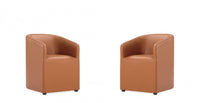 Anna Round Modern Vegan Leather Armchair in Saddle Brown - Set of 2 