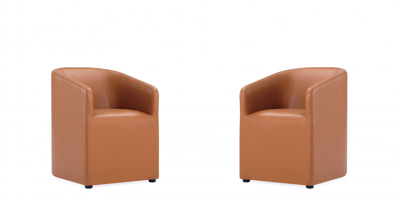 Anna Round Modern Vegan Leather Armchair in Saddle Brown - Set of 2