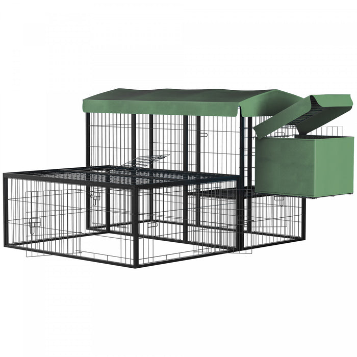 Pawhut Metal Chicken Coop, Outdoor Hen House Poultry Duck Goose Cage With Water-resistant Canopy, Run, Nesting Box, Lockable Doors, Green