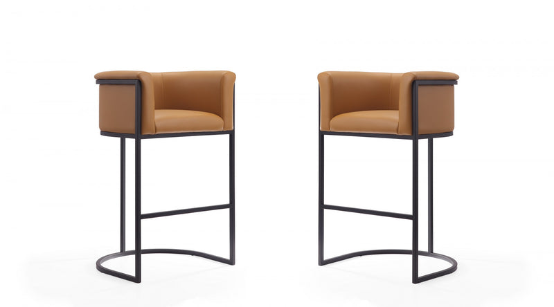 Cosmopolitan Mid-Century Modern Metal Upholstered Barstool in Camel - Set of 2 Bar Stool