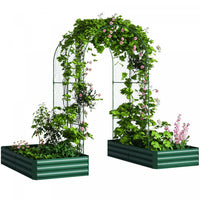 Outsunny Galvanized Raised Garden Bed Outdoor Planter Box with Trellis