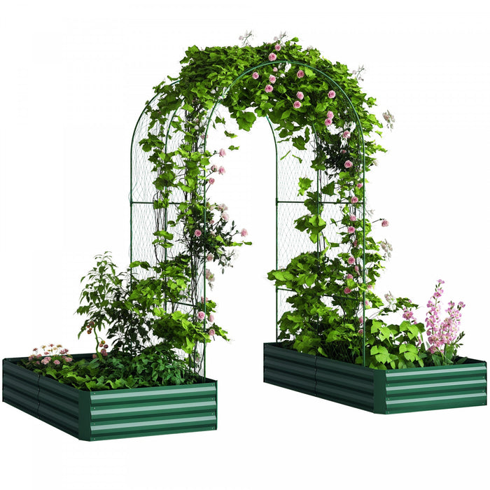 Outsunny Galvanized Raised Garden Bed Outdoor Planter Box with Trellis