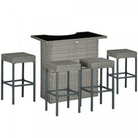 Outsunny 5 Pieces Patio Bar Set, Pe Rattan Wicker Outdoor Bar Set, Grey