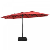 Costway 15FT Double-Sided Twin Patio Umbrella Outdoor Market W/ Crank & Base Wine