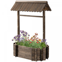 Outsunny Wooden Wishing Well Garden Bed, Rustic Outdoor Flower Planter Patio Ornamental For Plants, 