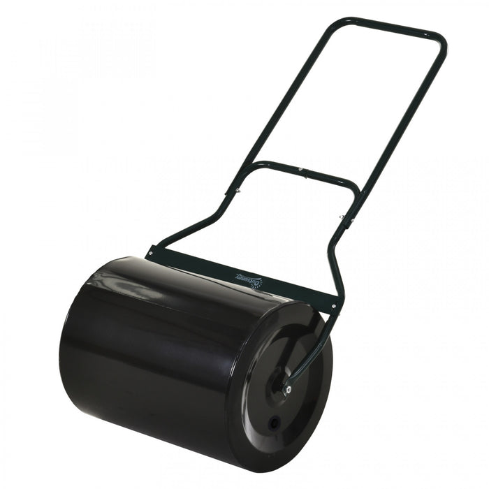 Outsunny 20\" Push/Tow Behind Lawn Roller, Heavy Duty Sod Drum Roller Filled with 16 Gal Water/Sand, Grass Flattener for Yard, Patio, Park, Black