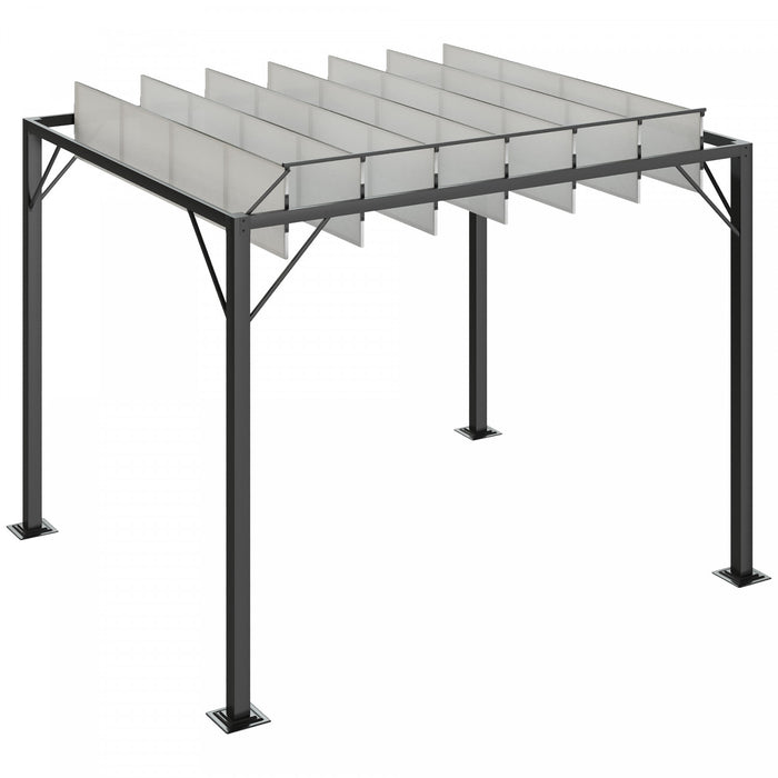 Outsunny 8' X 10' Pergola Shade Metal Patio Gazebo Sun Shade Shelter With Adjustable Breathable Mesh Roof, White