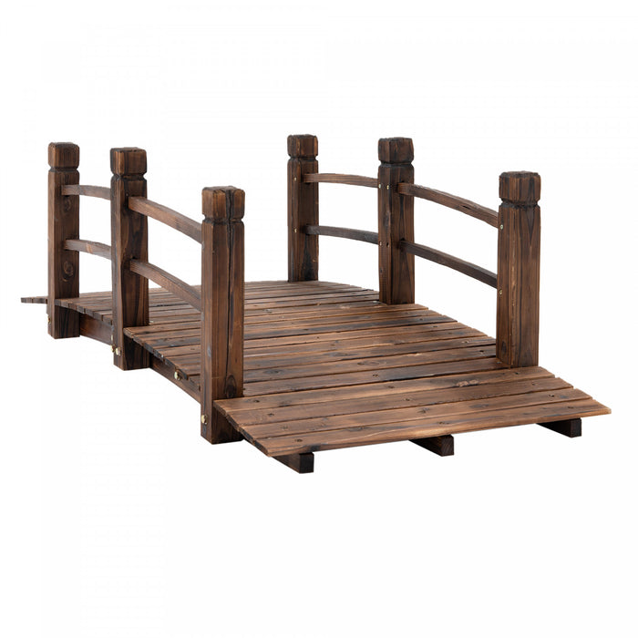 Outsunny 5ft Wood Garden Bridge Outdoor Decorative Landscape Side Rails Backyard Moon Bridge Park Decor Stained Wood