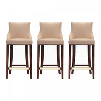 Shubert Modern Wood Upholstered Barstool in Tan - Set of 3