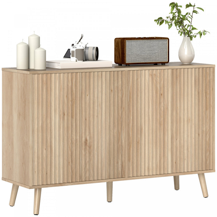 HOMCOM Sideboard Modern Fluted Buffet Cabinet with Adjustable Shelves Oak