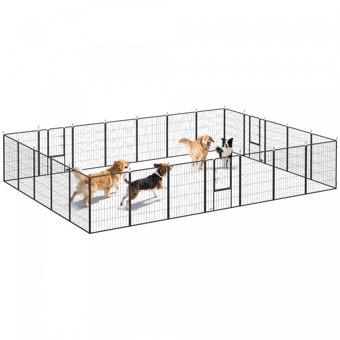 PawHut Dog Playpen, 31.5\" W Heavy-Duty Metal Puppy Play Pen, Pet Exercise Fences for Outside and Indoor, DIY Design with Door for Multiple Dogs, 24 Panels, 39\" H