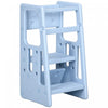 Qaba Toddler Kitchen Helper 2 Step Stool With Adjustable Height Platform And Safety Rail, Light Blue