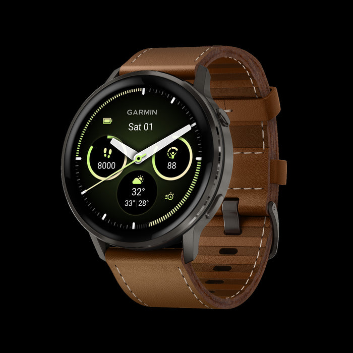 Garmin Venu 4 45mm Slate Leather Durable Smartwatch - Navigation Wearable, Advanced Routing, Weather Reminders, Training Insights, Auto Lap