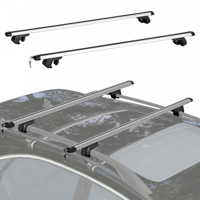 HOMCOM 2pc Roof Rack Car Roof Top Lockable Aluminum Cross Bars Adjustable Baggage Luggage Carrier, Silver (49\")