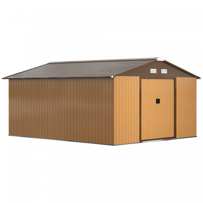 Outsunny 11' X 13' Garden Storage Shed With Double Sliding Door And 4 Ventilation Slots, Garden Tool|Outsunny 11' X 13' Remise A Outils De Jardin Avec 4 Fentes D'aeration Jaune