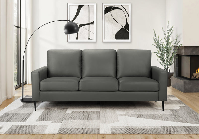 Upholstered Sofa, 75\"L, Metal Legs, Grey Leather-Look, Contemporary, Modern Sofa