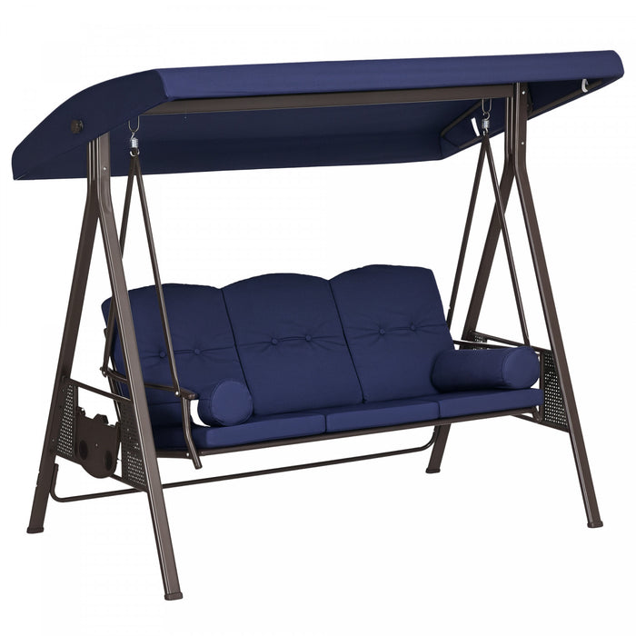 Outsunny 3 Seater Porch Swing Heavy Duty Outdoor Swing Chair, Dark Blue