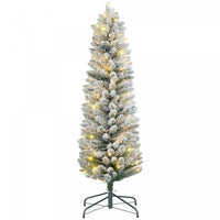 Homcom 5 Foot Snow Flocked Artificial Pencil Christmas Tree With Lights
