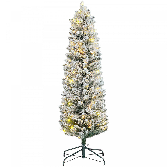 Homcom 5 Foot Snow Flocked Artificial Pencil Christmas Tree With Lights
