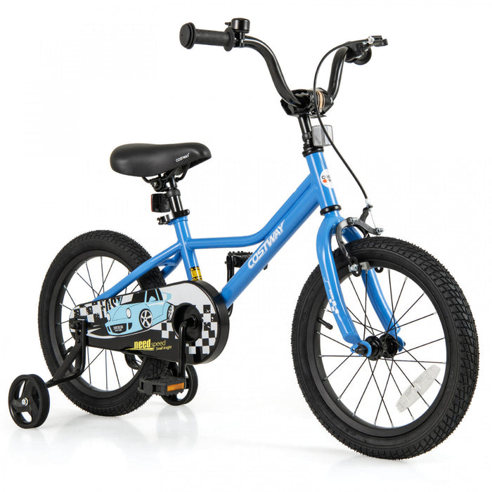 Costway 16\" Kids Training Bike With Removable Training Wheels Pneumatic Tires Navy