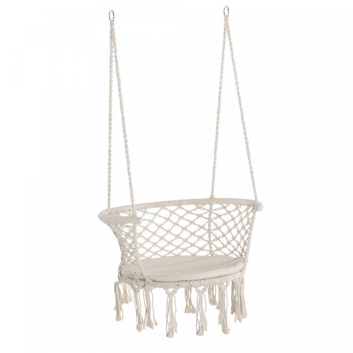 Outsunny Hanging Hammock Chair, Cotton Rope Porch Hammock Swing With Metal Frame And Cushion, Large Macrame Seat For Patio, Garden, Bedroom, Living Room, Cream White