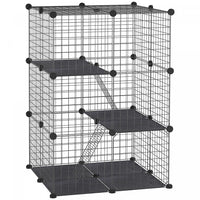 Pawhut 3-tier Diy Pet Playpen Small Animal Cage Bunny Hutch Portable Metal Wire With Ramps For Kitte