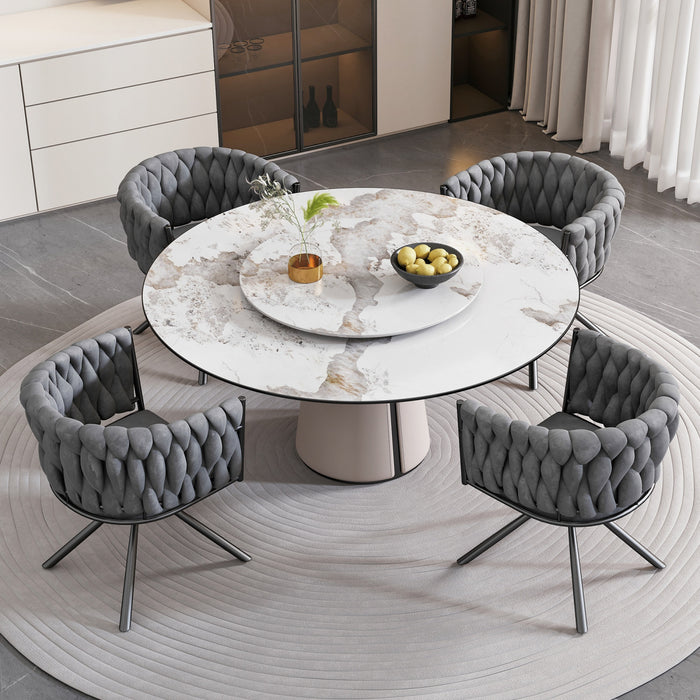 Amelia Velvet Swivel Dining Chairs with Tufted Upholstered and Metal Legs Set of 4, Grey