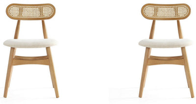 Manhattan Comfort Set of 2 Colbert Dining Chairs - Natural Cane & Oatmeal|Ensemble 2 chaises de salle à manger Colbert de Manhattan Comfort - cannage naturel et avoine