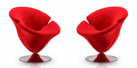 Tulip Modern Velvet Swivel Lounge Chair in Red - Set of 2