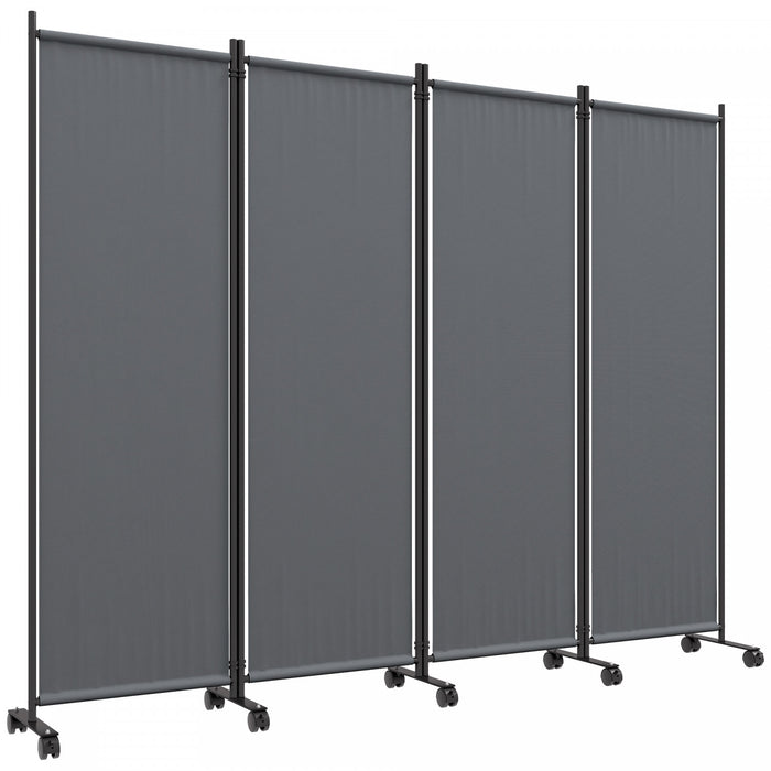 Outsunny Room Divider With Wheels, 5.6ft Folding Privacy Screen, Dark Grey