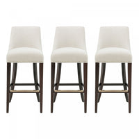 Beever Modern Chenille Wood Upholstered Barstool in Cream - Set of 3 Bar Stool