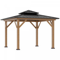 Outsunny 12' X 12' Wood Frame Hardtop Gazebo Galvanized Steel Canopy Outdoor Shelter With Double Ven