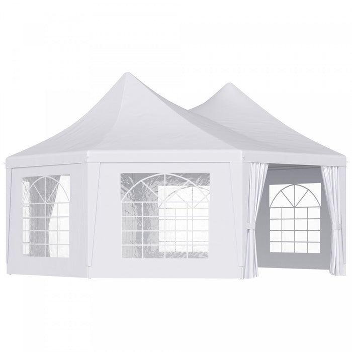 Outsunny 22.3ft Octagonal Party Tent Wedding Event Shelter Outdoor Canopy With 4 Removable Walls For Parties Picnics Backyard Events, White
