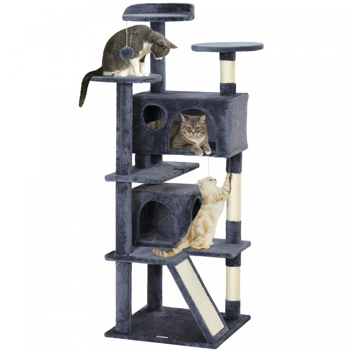 Pawhut 54\" Cat Tree, Cat Tower For Indoor Cats With Scratching Posts, Cat Condos, Bed, Platforms, Ramp, Toy Ball, Cat Activity Center, Dark Grey