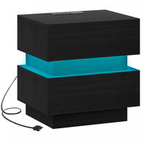 HOMCOM Modern Nightstand with Charging Station and LED Light for Bedroom
