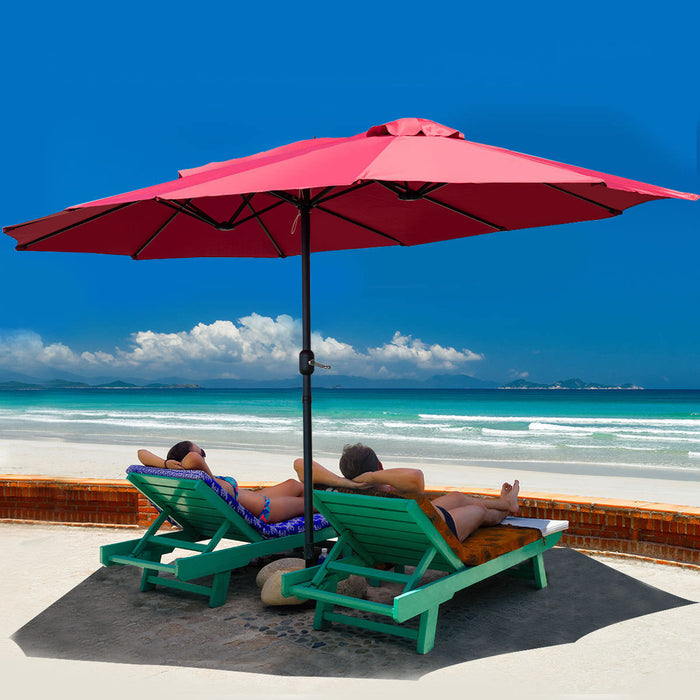 Costway 15' Market Outdoor Umbrella Double-Sided Twin Patio w/ Crank Wine