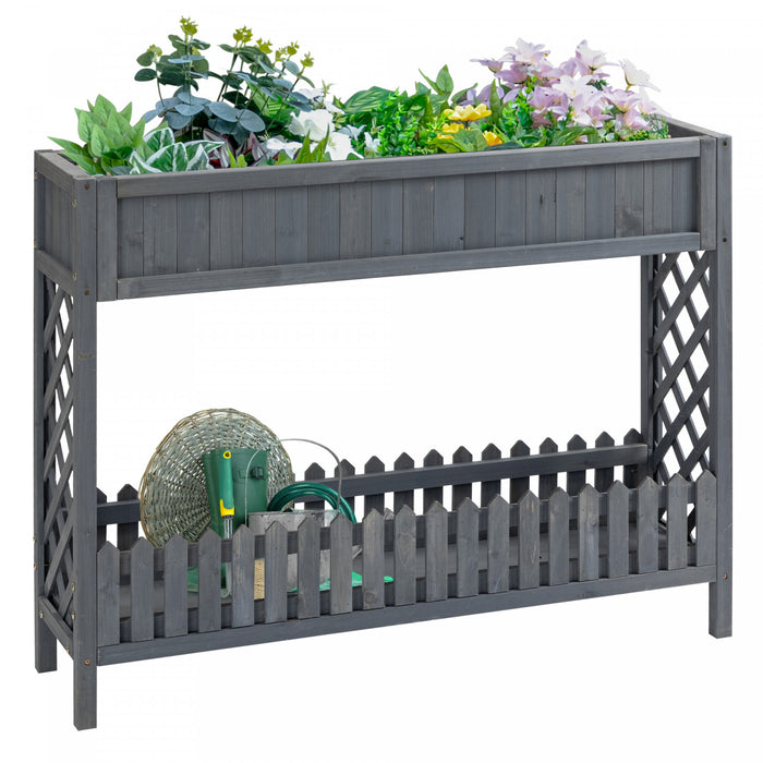 Outsunny Wooden Raised Garden Bed Free Standing Elevated Planter Box With Storage Shelf For Flowers, Vegetables, Herbs, 47\" X 12\" X 36\", Grey