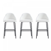 Gracie Modern Metal Upholstered Barstool in White and Black - Set of 3