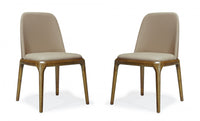 Courding Modern Vegan Leather Wood Dining Chair in Tan - Set of 2