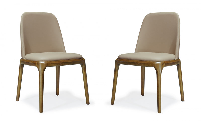 Courding Modern Vegan Leather Wood Dining Chair in Tan - Set of 2