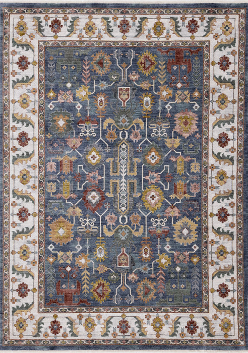 Olivia Blue Modern Tribal Inspired Border Rug, 5'3\" x 7'10\" Indoor Area Rug