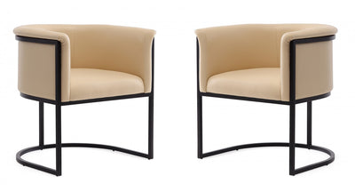 Cosmopolitan Mid-Century Modern Vegan Leather Metal Dining Chair in Tan - Set of 2 | Chaise de salle a manger moderne mi-siecle cosmopolite en cuir vegetalien et metal, couleur beige - Lot de 2